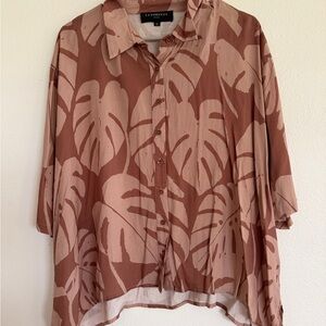 Brown Leaf Print Women's Blouse